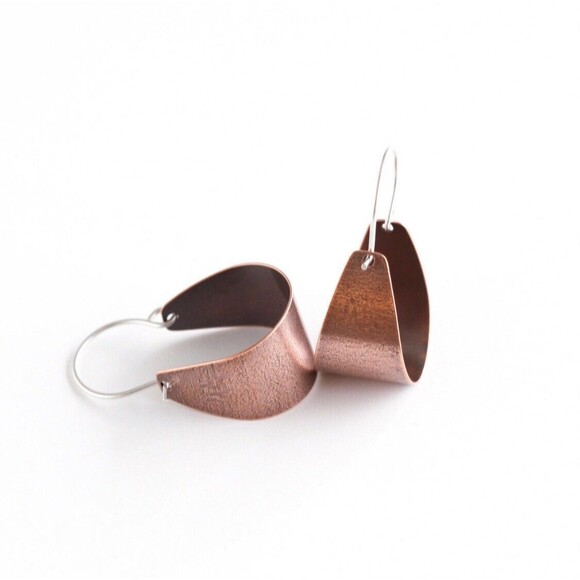 Copper Scoop Earrings Small Arc Shaped Handmade Jewelry By Blue Hour Design - Picture 1 of 10